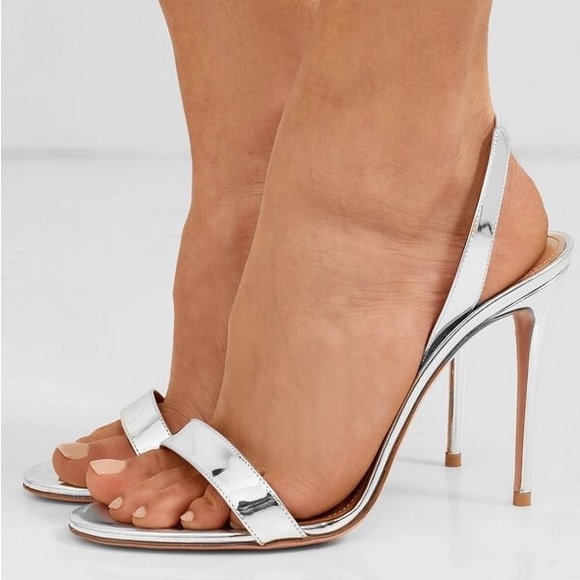 Aquazzura Shoes - EUC Aquazzura So Nude 105 Metallic Leather Slingback Sandals - Silver 37.5 $695